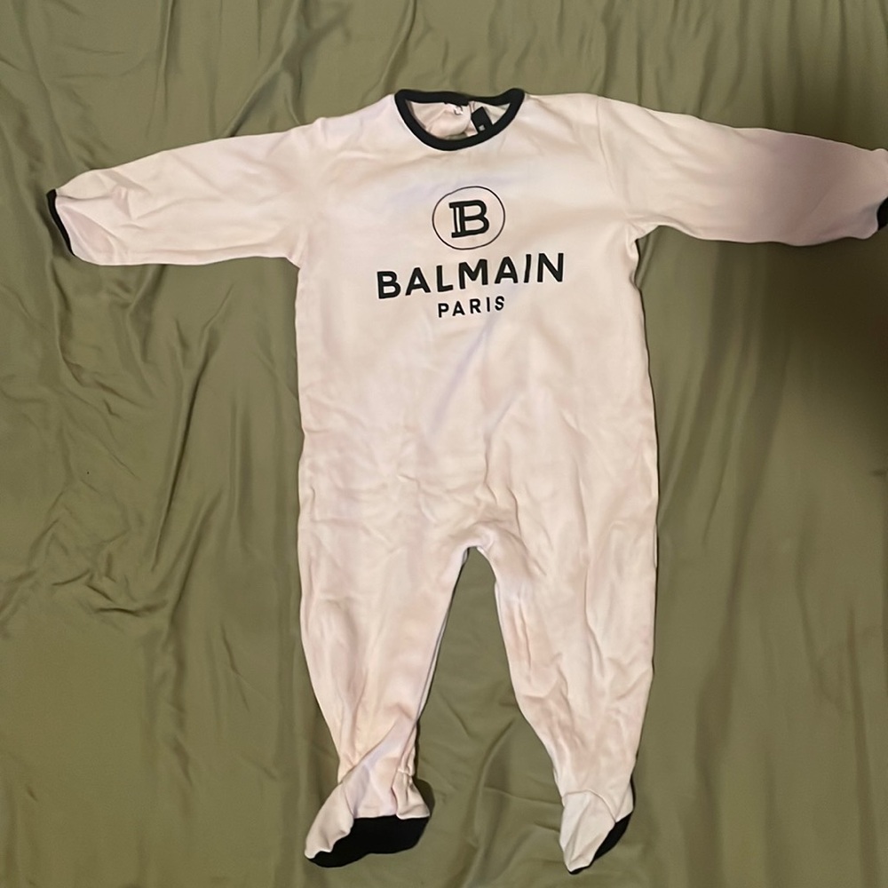 Balmain Infant Bodysuit with matching bib and hat